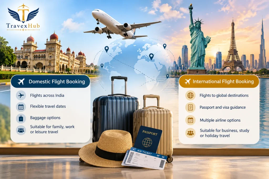 Flight booking options for domestic and international travel